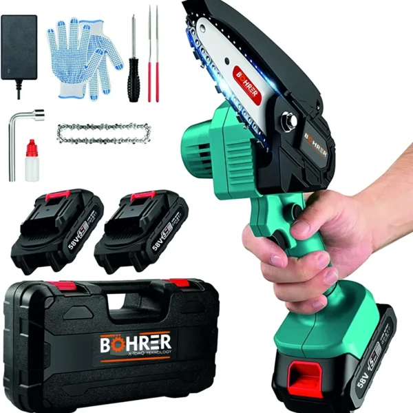 BÖHRER 58v 5 Ah Brushless Çift Batarya Plastik Taşıma Çantalı Dal Kesme Budama Testere Bıçkı Makinası BH5800İ