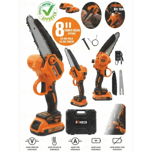 BÖHRER Dxr869 Akülü Orange 88vf Kömürsüz Motor 8” Kama 25 Cm Zincir Odun Kesme-dal Budama Testere Makinesi