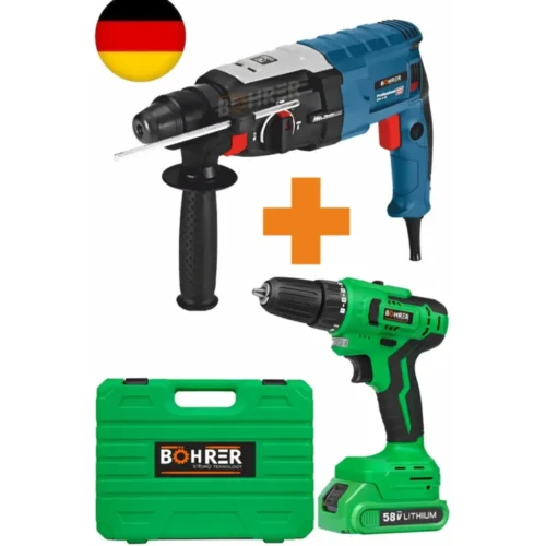 BÖHRER 3200W Kırıcı Delici Hilti Matkap + V58 5000mAh Akülü Vidalama 24 Parça Matkap Seti