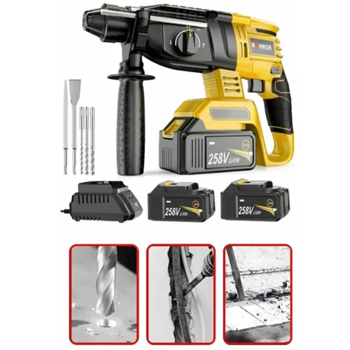 BÖHRER Darbeli 258V Akülü Yıkım Çekici 5Ah Yellow Emniyet Kavramalı Fırçasız Darbeli Hilti