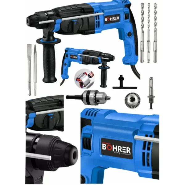 BÖHRER Dark Blue 2450w Bakır Sargılı Metal Şanzıman Kırıcı Delici Hilti 5 Adet Uç yedek Mandren Hediyeli