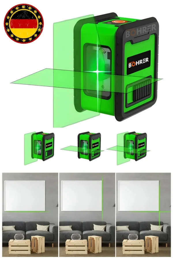 BÖHRER Mini Kırmızı 2 Köşe Pilli Dikey Ve Yatay Yeşil Işık Lazer Çizgi Hizalama Makinesi