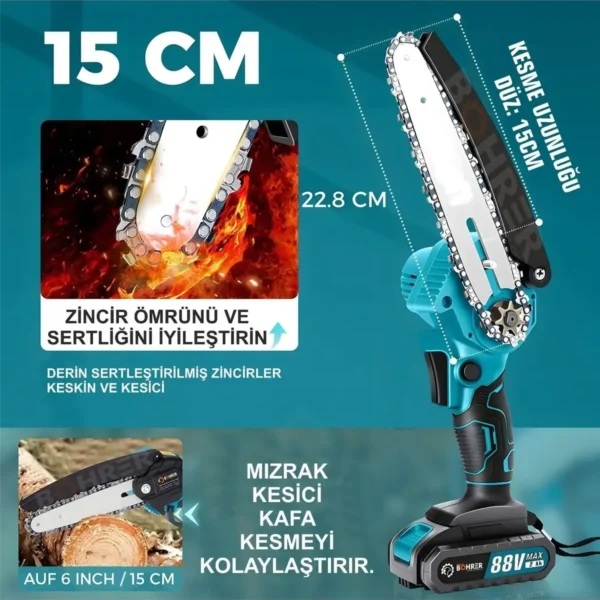 BÖHRER Taşınabilir Blue 20 cm 6 Bahçe Ev Ağaç Dalları Portatif 58vf 5ah Akülü Zinciri Budama Testere