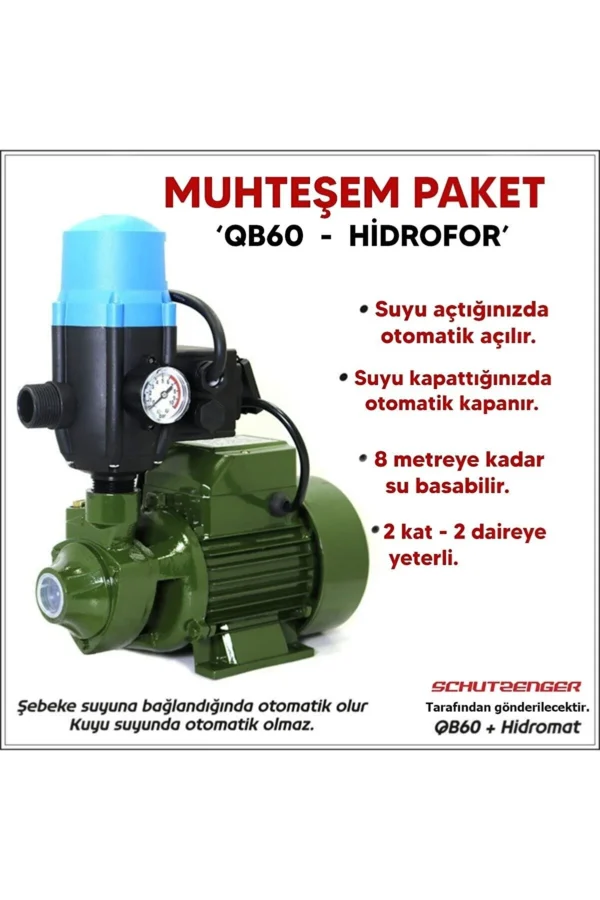 Mur-Cell Hidrofor Otomatik Sistem Su Pompası Qb60 0.5hp